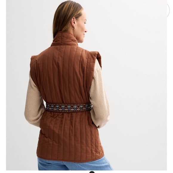 Women's Brown Quilted Vest with Embroidered Belt - Picture 4 of 7